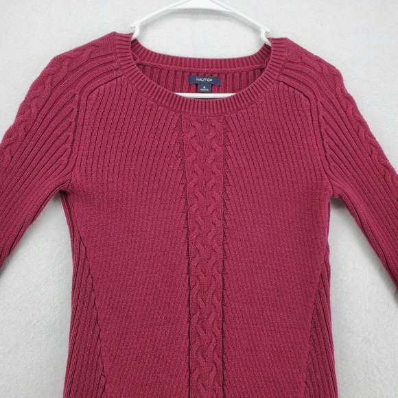 NAUTICA Sweater Women's Long Sleeve Round Neck Tight Knit Red Small - Picture 6 of 12